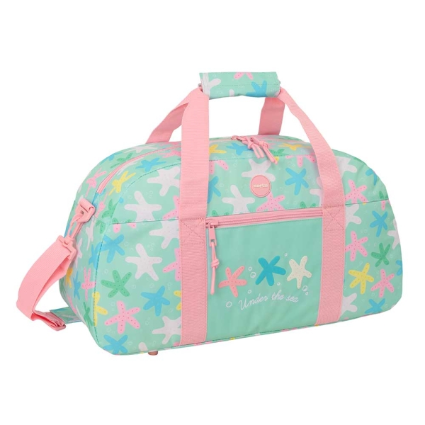 safta estrellas bolsa de deporte bandolera ajustable bolsillo frontal cremallera con doble tirador tacos en la base 50x26x20cm color verde