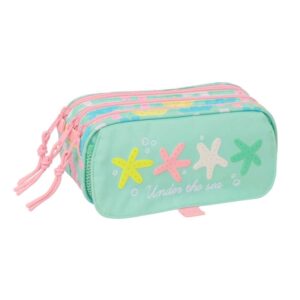 safta estrellas portatodo 3 compartimentos con cremallera cinta trasera adaptable bolsillo frontal de rejilla con velcro 21.5x10x8cm color verde
