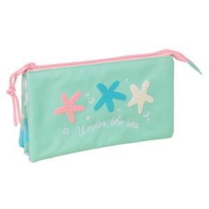 safta estrellas portatodo 3 compartimentos con cremallera bolsillo interior central 22x12x3cm color verde