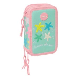 safta estrellas plumier de 3 pisos 37 piezas goma lapiz 2 boligrafos sacapuntas 2 reglas 16 colores 14 rotuladores 12.5x19.5x5.5cm color verde