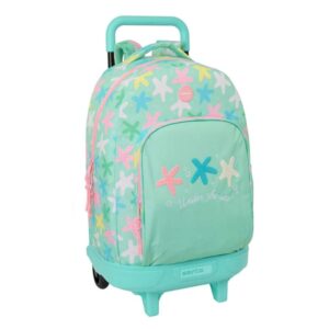 safta estrellas mochila con carro extraible 33l portabotellas tarjeta de identificacion personal cremallera con doble tirador asa de mano bolsillo frontal 33x45x22cm color verde