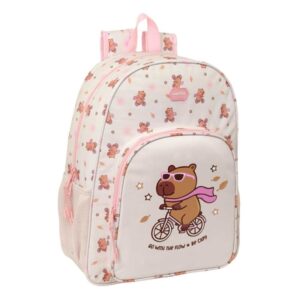 safta capibara mochila adaptable a carro bolsillo frontal portabotellas cremallera con doble tirador asa de mano hombreras y espalda acolchada 33x42x14cm color rosa pastel