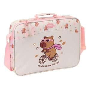 safta capibara maletin con cremallera bandolera ajustable asa forrada doble tirador fondo semirigido 38x28x6cm color rosa pastel