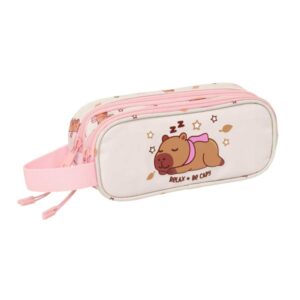 safta capibara portatodo 2 compartimentos con cremallera asa lateral capacidad 1l 21x8x6cm color rosa pastel
