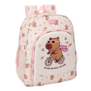 safta capibara mochila 15l adaptable a carro bolsillo frontal portabotellas cremallera con doble tirador asa de mano hombreras y espalda acolchada 32x38x12cm color rosa pastel