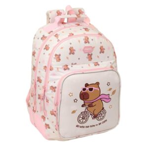 safta capibara mochila adaptable a carro bolsillo frontal portabotellas cremallera con doble tirador asa de mano hombreras y espalda acolchada 32x42x15cm color rosa pastel