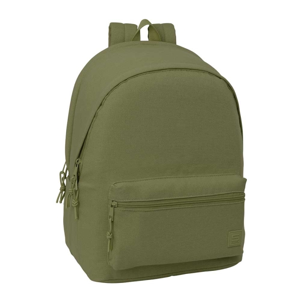 safta basic mochila para portatiles hasta 15.6" bolsillo para tablet hasta 11" antirrobo asa de mano conector usb cremallera doble tirador acolchada 31x44x18cm color verde
