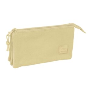 safta basic portatodo 3 compartimentos con cremallera bolsillo interior central 22x12x3cm color beige