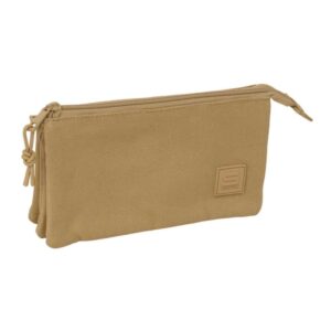 safta basic portatodo 3 compartimentos con cremallera bolsillo interior central 22x12x3cm color marron