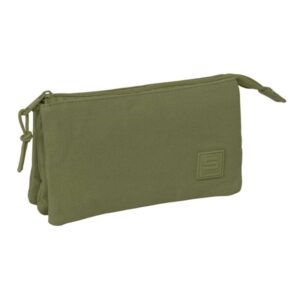 safta basic portatodo 3 compartimentos con cremallera bolsillo interior central 22x12x3cm color verde