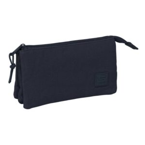safta basic portatodo 3 compartimentos con cremallera bolsillo interior central 22x12x3cm color azul oscuro