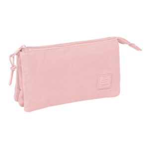 safta basic portatodo 3 compartimentos con cremallera bolsillo interior central 22x12x3cm color rosa