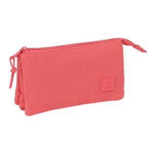 safta basic marsala portatodo 3 compartimentos con cremallera bolsillo interior central 22x12x3cm color coral