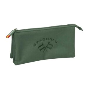 safta spagnolo portatodo 3 compartimentos con cremallera bolsillo interior central 22x12x3cm color verde oscuro
