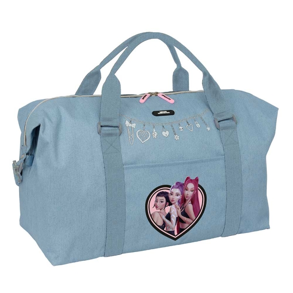 safta k pop demon hunters huntr/x bolsa de fin de semana bandolera ajustable bolsillo frontal cremallera bidireccional asas de mano 50x29x22cm color azul claro