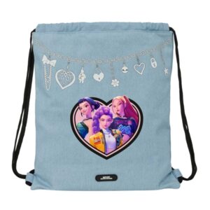 safta k pop demon hunters huntr/x saco plano cierre con cordones bolsillo interior con cremallera 35x40x1cm color azul claro