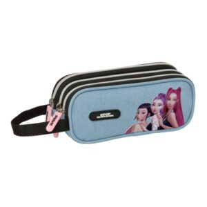 safta k pop demon hunters huntr/x portatodo 3 compartimentos con cremallera asa lateral 21x8.5x7cm color azul claro