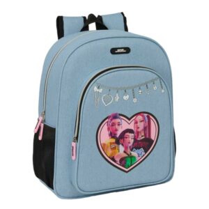 safta k pop demon hunters huntr/x mochila 15l adaptable a carro bolsillo frontal portabotellas cremallera con doble tirador asa de mano espalda acolchada 32x38x12cm color azul claro