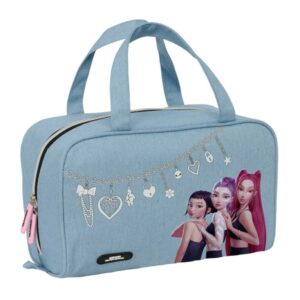 safta k pop demon hunters huntr/x neceser rectangular organizadores con compartimentos asas de mano bolsillo interior con cremallera doble tirador 31x14x19cm color azul claro