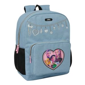 safta k pop demon hunters huntr/x mochila adaptable a carro bolsillo frontal hombreras y espalda acolchada cremallera con doble tirador asa de mano 32x43x14cm color azul claro