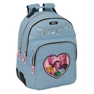 safta k pop demon hunters huntr/x mochila adaptable a carro bolsillo frontal portabotellas cremallera con doble tirador asa de mano espalda acolchada 32x42x15cm color azul claro
