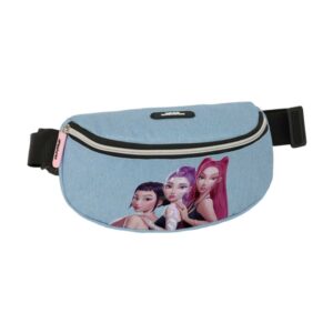 safta k pop demon hunters huntr/x bolsa de cintura cremallera cintas ajustables cierre de pvc 23x14x9cm color azul claro