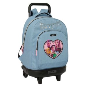 safta k pop demon hunters huntr/x mochila con carro extraible 33l portabotellas tarjeta de identificacion personal doble tirador asa bolsillo frontal 33x45x22cm color azul claro