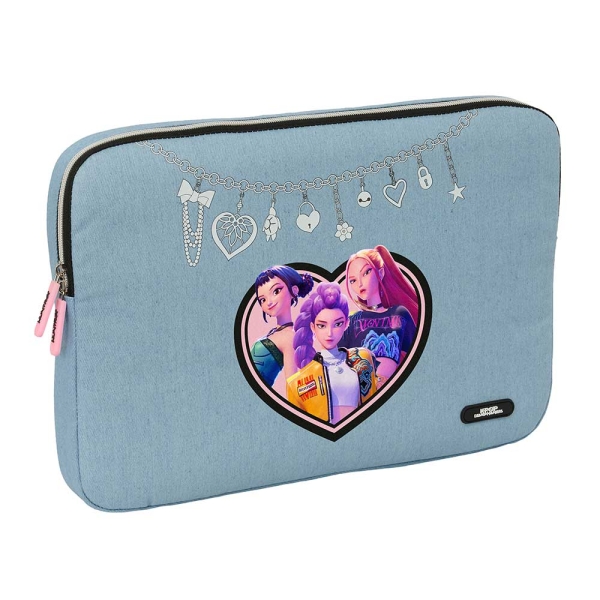 safta k pop demon hunters huntr/x funda para portatil hasta 15.6" interior acolchado cremallera con doble cursor 39.5x27.5x3.5cm color azul claro
