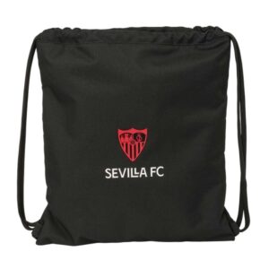 safta sevilla fc saco plano cierre con cordones bolsillo interior con cremallera 35x40x1cm color negro