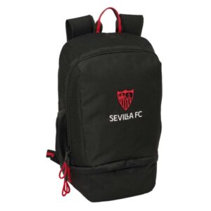 safta sevilla fc mochila zapatillero cremallera con doble tirador bolsillo interior portabotellas asa de mano 28x51x19cm color negro