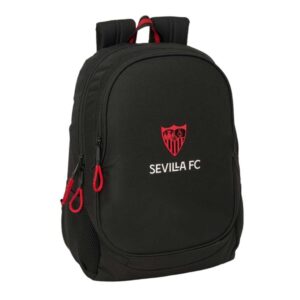 safta sevilla fc mochila 23l adaptable a carro espalda acolchada portabotellas cremallera con doble tirador asa de mano hombreras ergonomicas 32x44x16cm color negro