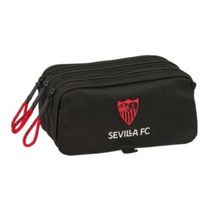 safta sevilla fc portatodo 3 compartimentos con cremallera cinta trasera adaptable bolsillo frontal de rejilla con velcro 21.5x10x8cm color negro