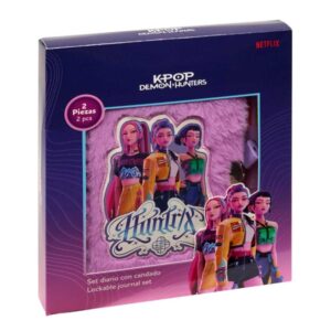 safta k pop demon hunters pack de diario y boligrafo de 10 colores candado tapa con pelo hojas decoradas color rosa