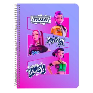 safta k pop demon hunters libreta con espiral formato cuarto 80 hojas de 80g/m2 cuadricula 4x4mm tapas duras glasofonadas 15.5x22x1cm multicolor
