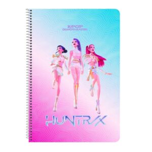 safta k pop demon hunters libreta con espiral formato folio 80 hojas de 80g/m2 cuadricula 4x4mm tapas duras glasofonadas 21.5x31x1cm multicolor