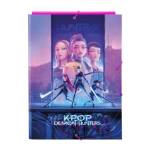 safta k pop demon hunters carpeta de 3 solapas formato folio cierre con gomas elasticas tapas duras forradas 26x33.5x2.5cm multicolor