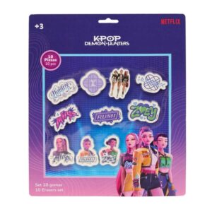 safta k pop demon hunters pack de 10 gomas de borrar 10 motivos diferentes presentado en blister 25x30cm multicolor