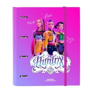 safta k pop demon hunters carpeta de 4 anillas de 35mm recambio de 100 hojas a4 cuadricula de 5x5mm 80g/m2 separadores internos goma elastica 27x32x3.5cm multicolor