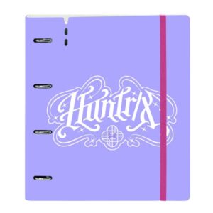 safta k pop demon hunters carpeta de 4 anillas de 35mm recambio de 100 hojas a4 cuadricula de 5x5mm 90g/m2 separadores internos goma elastica 27x32x4cm color lavanda