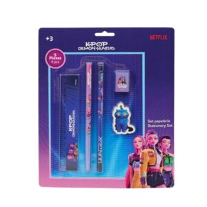 safta k pop demon hunters pack escolar 2 lapices regla sacapuntas goma de borrar multicolor