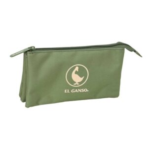 safta el ganso basics portatodo 3 compartimentos con cremallera bolsillo interior central 22x12x3cm color verde