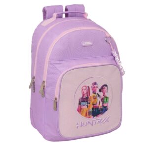 safta k pop demon hunters iconic mochila adaptable a carro bolsillo frontal portabotellas cremallera con doble tirador asa de mano hombreras y espalda acolchada 32x42x15cm color lavanda