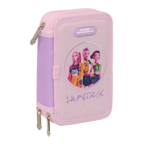 safta k pop demon hunters iconic plumier de 3 pisos 37 piezas goma lapiz 2 boligrafos sacapuntas 2 reglas 16 colores 14 rotuladores 12.5x19.5x5.5cm color lavanda