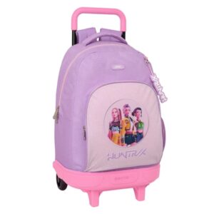 safta k pop demon hunters iconic mochila con carro extraible 33l portabotellas tarjeta de identificacion personal doble tirador asa de mano bolsillo frontal 33x45x22cm color lavanda