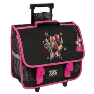 safta k pop demon hunters energy mochila cartera escolar con carro solapa bolsillo con cremallera espalda acolchada hombreras ajustables asa de mano 40x33x17cm color negro y rosa