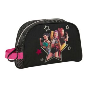safta k pop demon hunters energy neceser adaptable a carro asa de mano lateral bolsillo interior con cremallera 28x18x10cm color negro y rosa