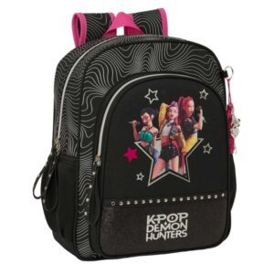 safta k pop demon hunters energy mochila 15l adaptable a carro bolsillo frontal portabotellas cremallera con doble tirador asa de mano espalda acolchada 32x38x12cm color negro y rosa