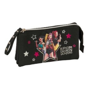 safta k pop demon hunters energy portatodo 3 compartimentos con cremallera bolsillo interior central 22x12x3cm color negro