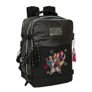 safta k pop demon hunters energy mochila de cabina bolsillo para portatil hasta 15.6" portabotellas usb zapatillero transpirable acolchada 29x44x19cm color negro