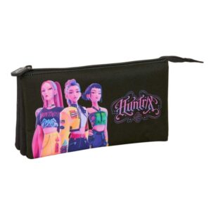 safta k pop demon hunters portatodo 3 compartimentos con cremallera bolsillo interior central 22x12x3cm color negro